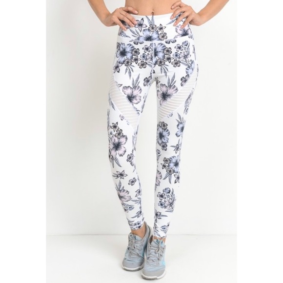White Floral Print Moto Mesh Leggings - Picture 6 of 6